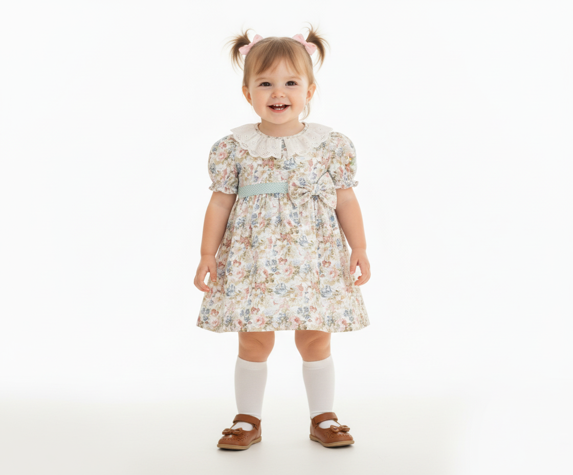 Vestido floral com laço da coleção bebé