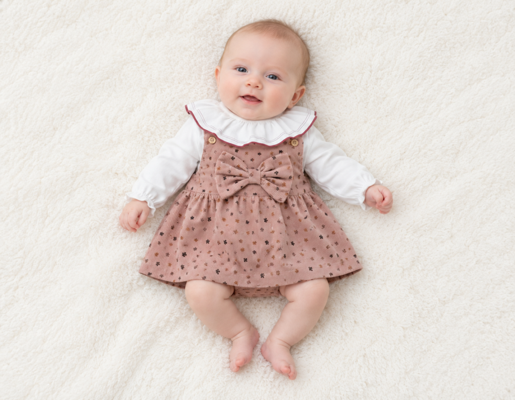 Bebé deitado com fofo rosa e blusa branca