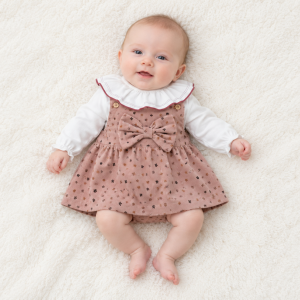 Bebé deitado com fofo rosa e blusa branca